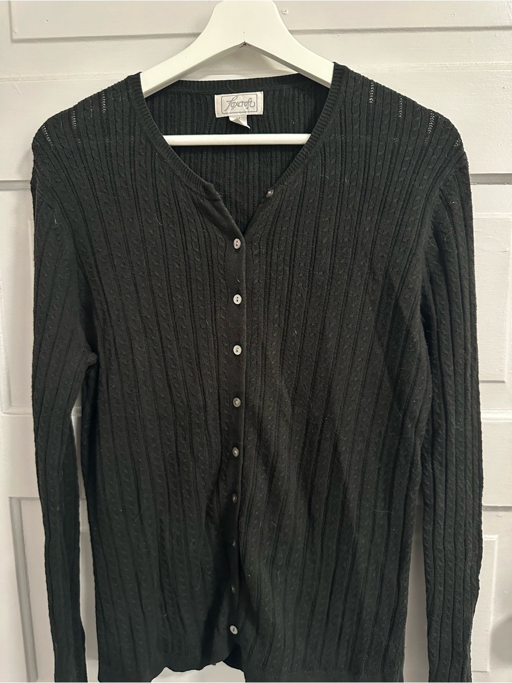 Foxcroft Black Ribbed Button-Front Cardigan